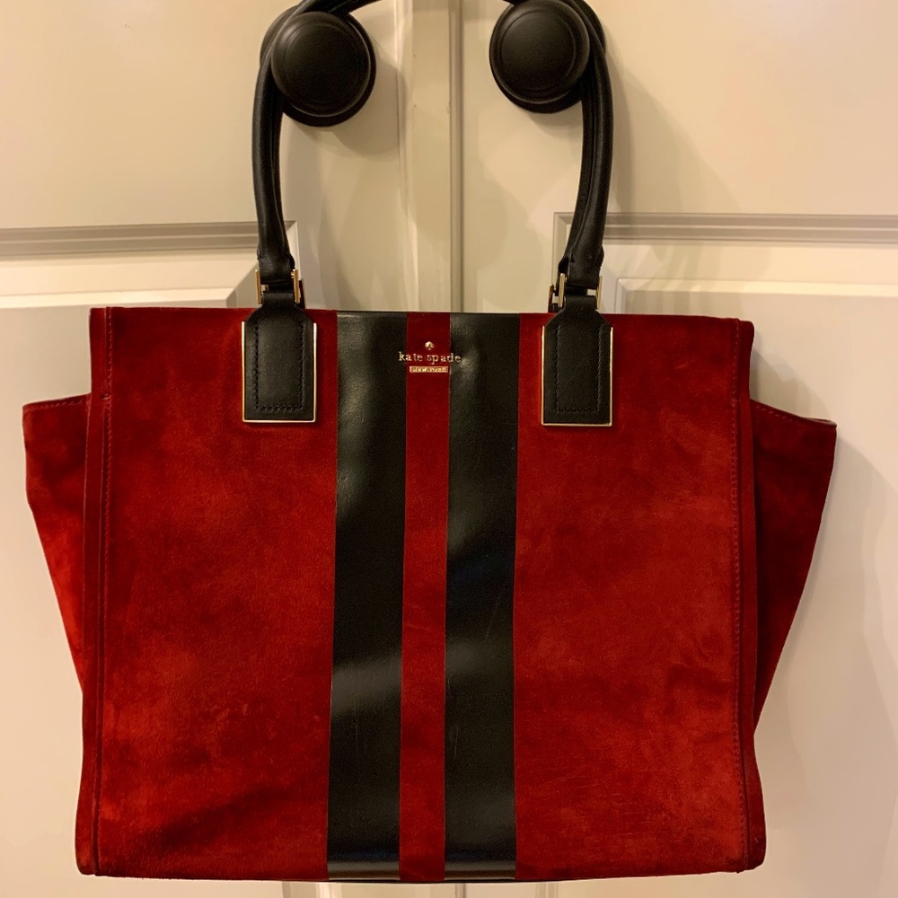 Kate spade burgundy suede & black leather tote